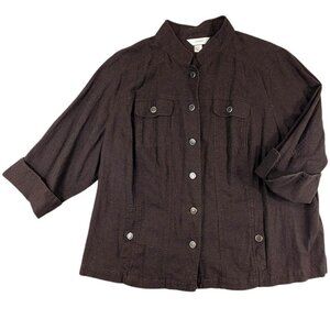 CJ Banks Top Womens‎ 2X Brown Linen Shacket Career Capsule Minimalist Utility